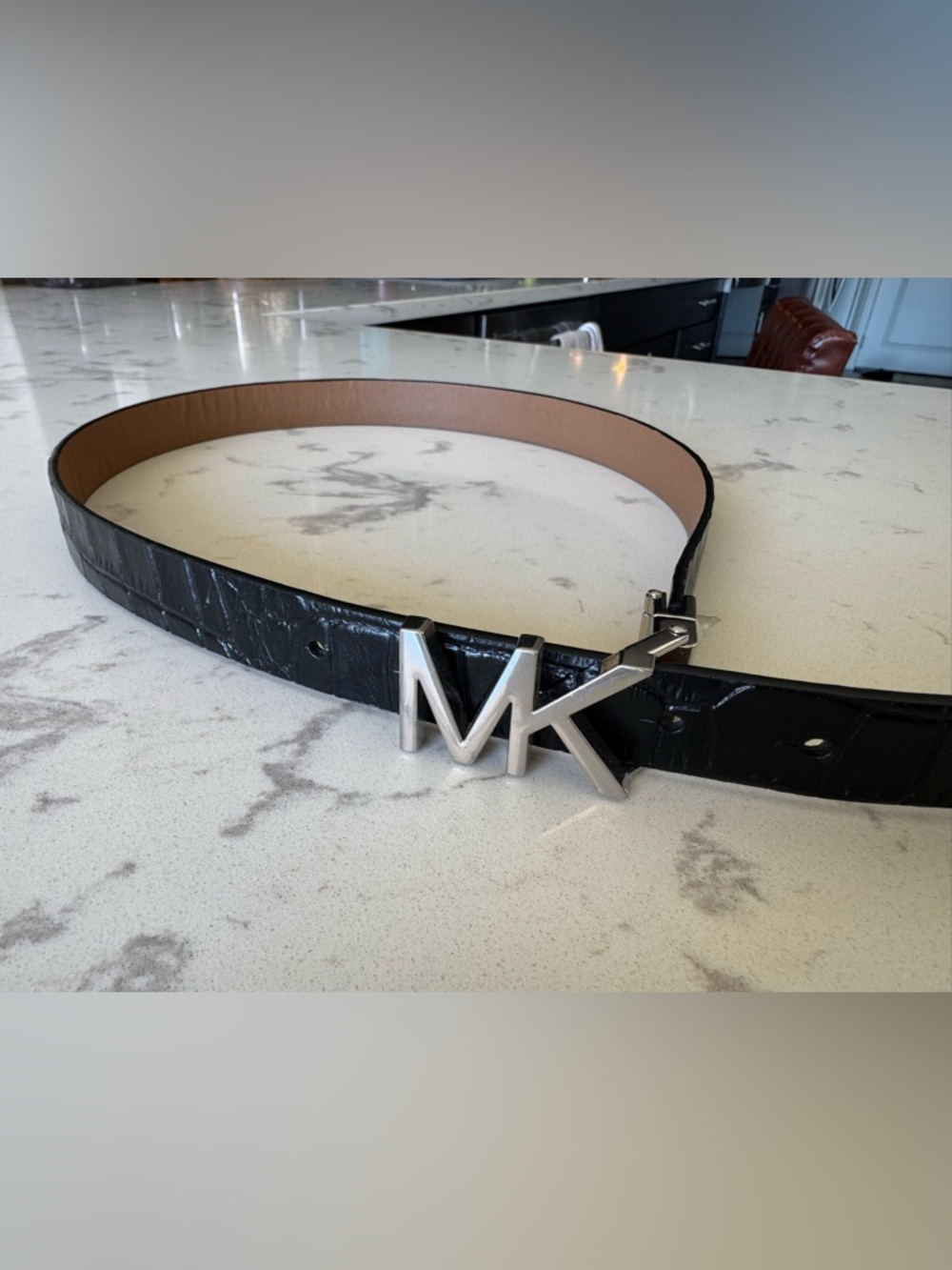 Reversible Michael Kors Leather Belt with Silver MK Buckle